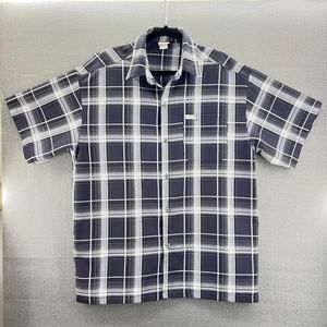 Vintage CALTOP Gray/White Short Sleeve‎ Plaid Button Up Shirt Large Made In USA